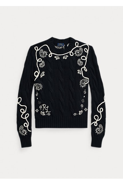 Embroidered cable-knit jumper