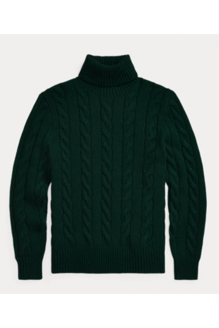Dolcevita in cashmere e lana a trecce verde