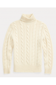 White Cable Wool-Cashmere Roll Neck Jumper